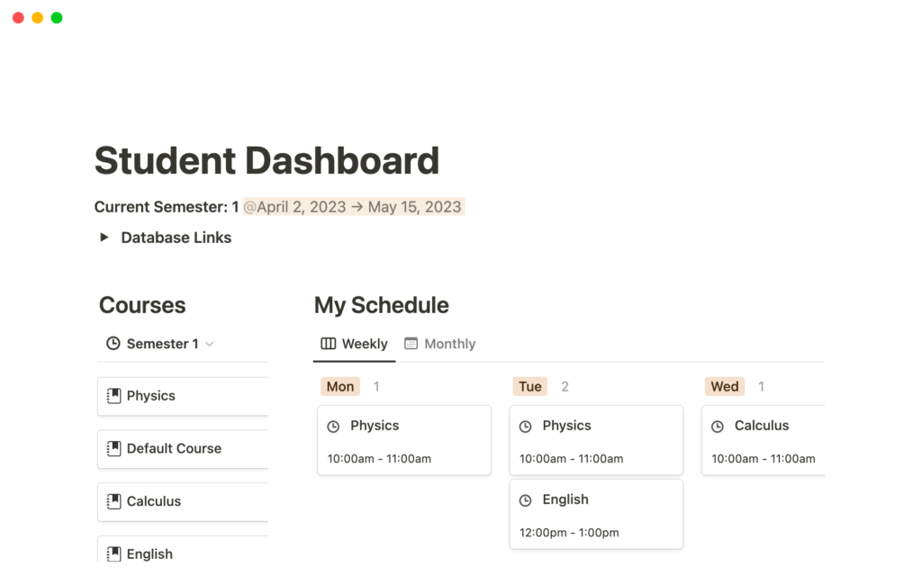 student dashboard